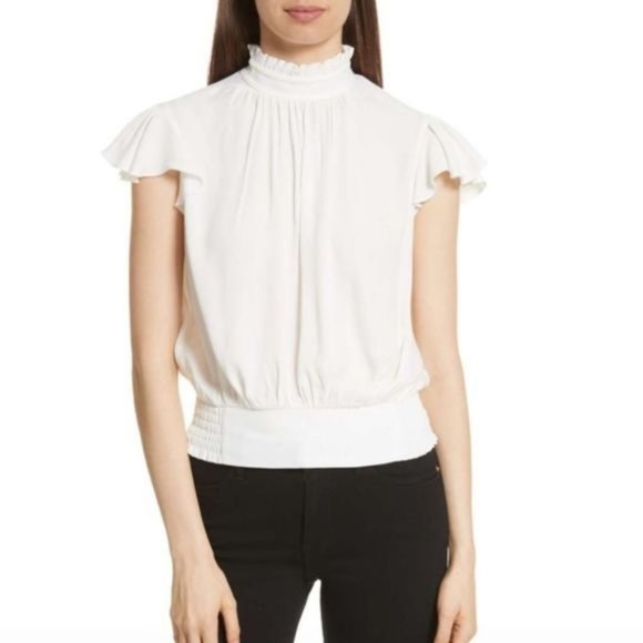 Frame Denim Tops - FRAME DENIM White Flutter Sleeve Blouse Top Shirt Ruffles M